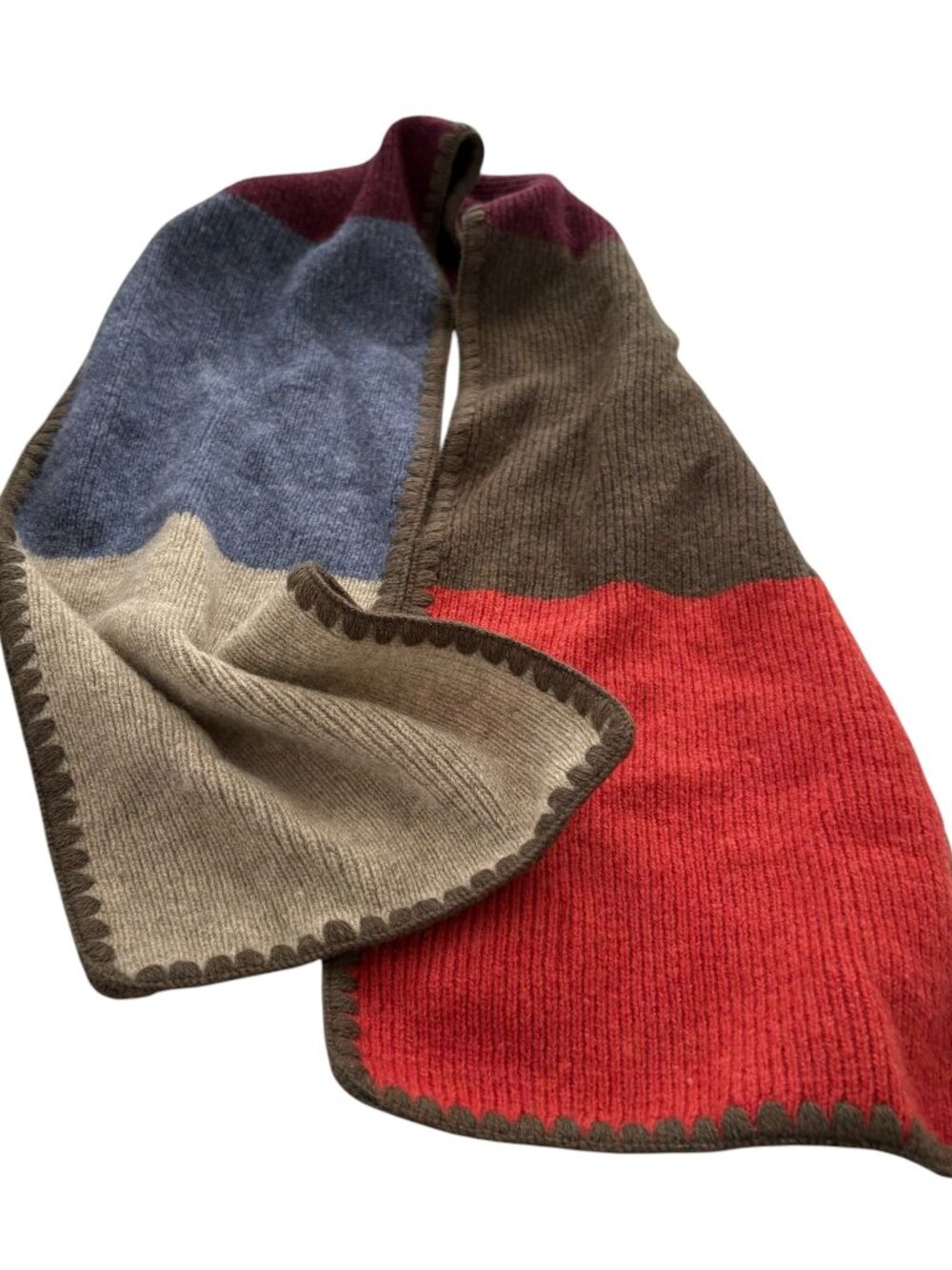 Vintage 90s LL Bean Winter Scarf 100% Lambs Wool Colorblock Earth Tones Granola